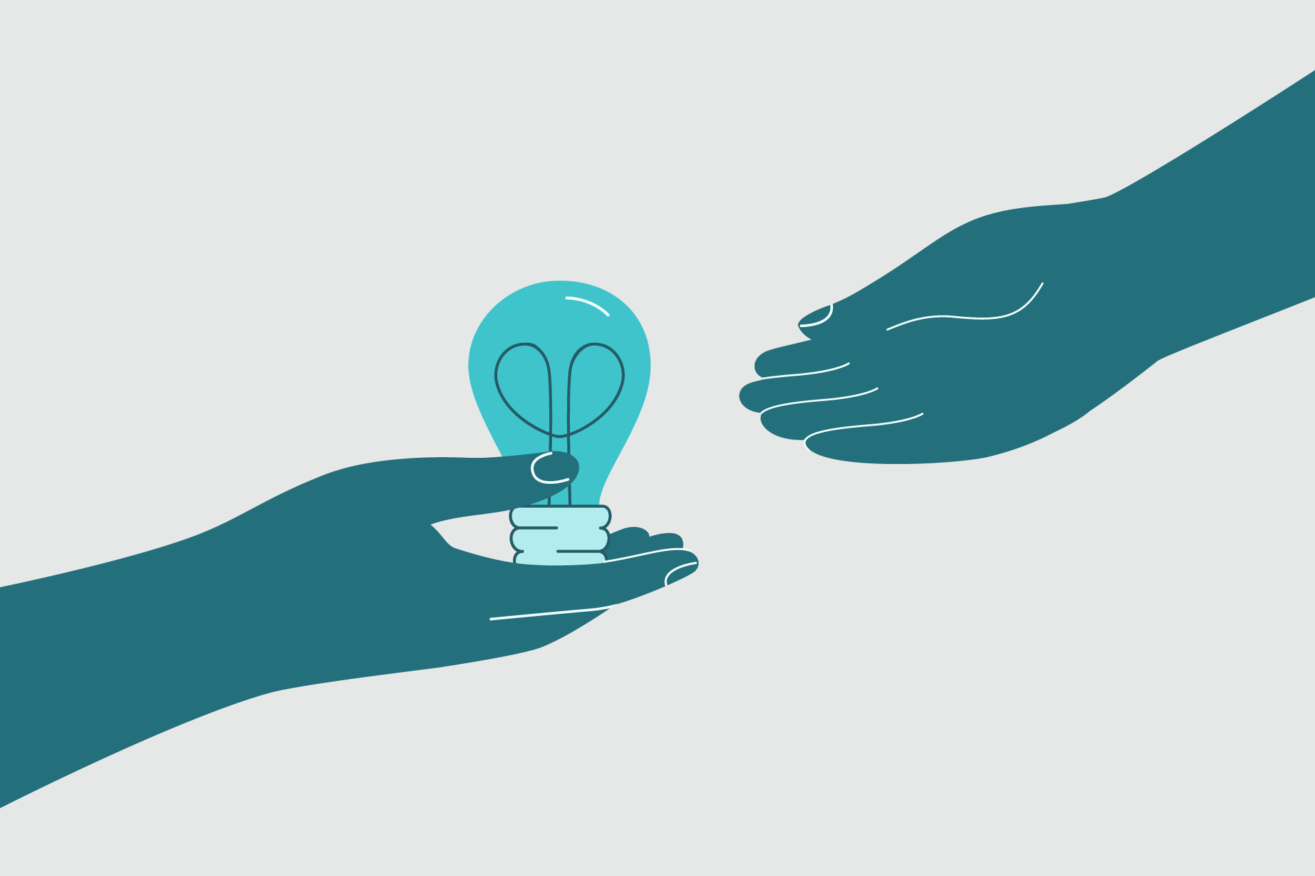 A light bulb is cradled between two hands, representing collaboration and the sharing of bright ideas.