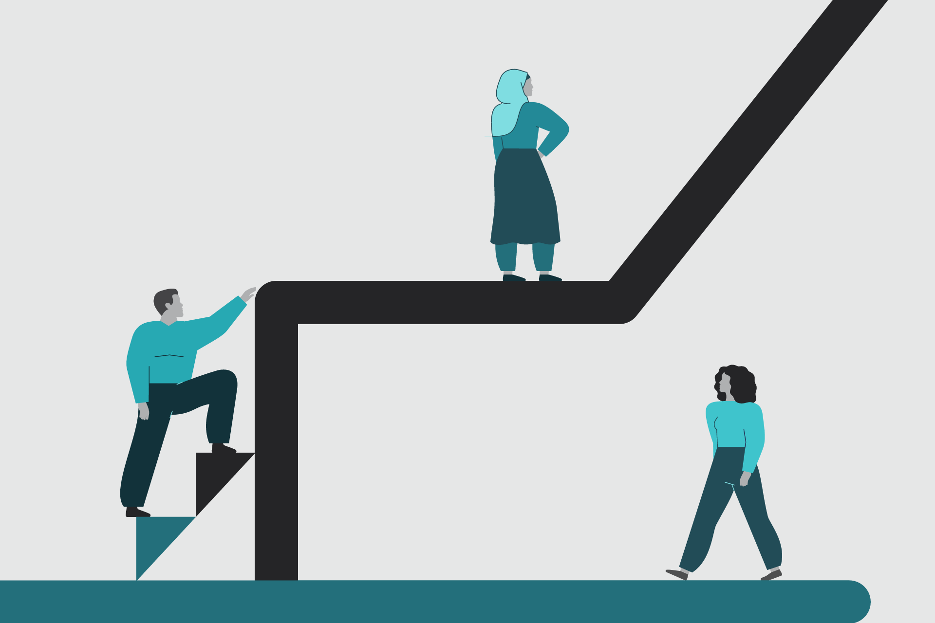 Engineers working together on a ladder, representing career growth and development