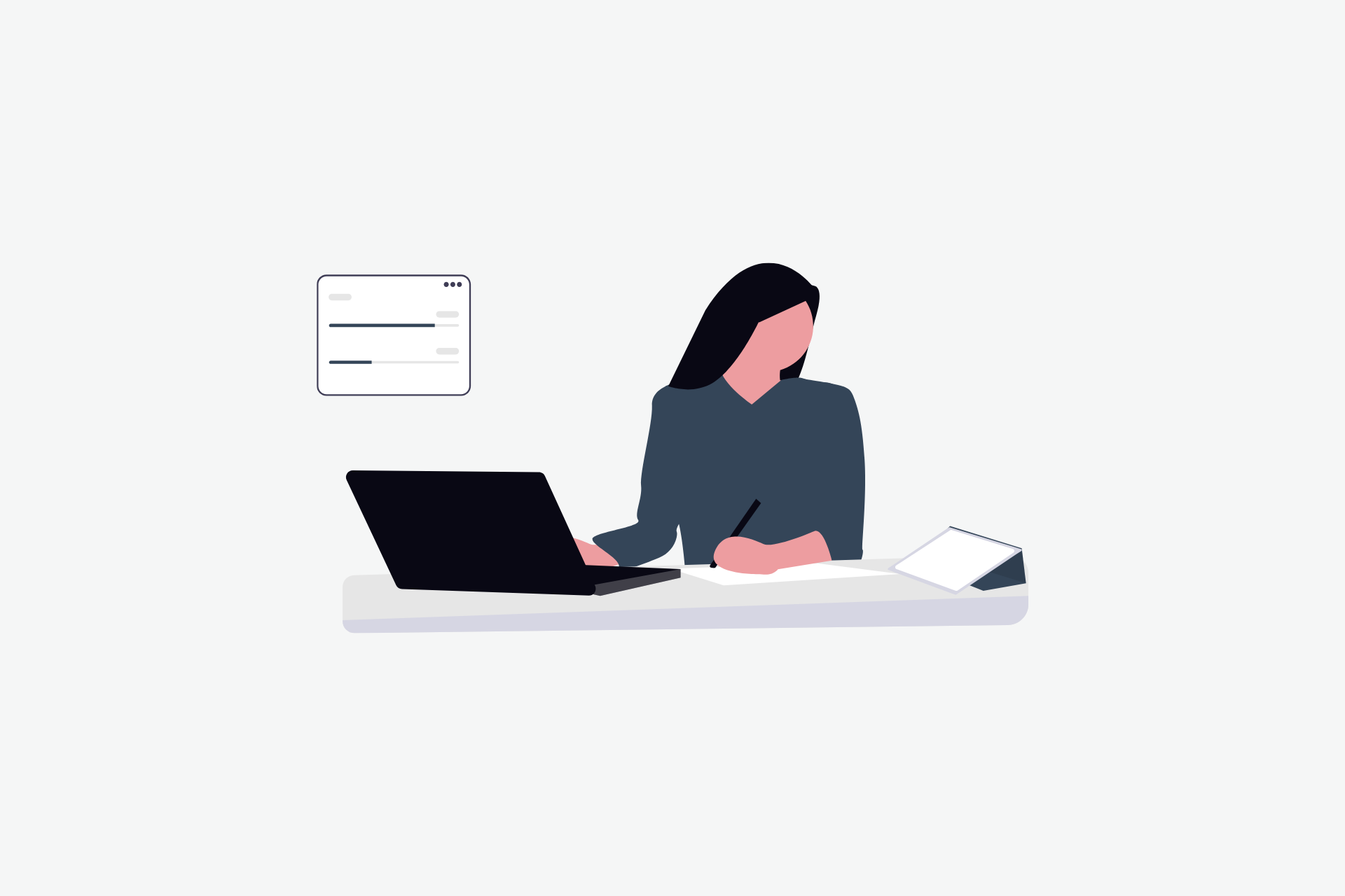 An illustration of a manager working at a laptop