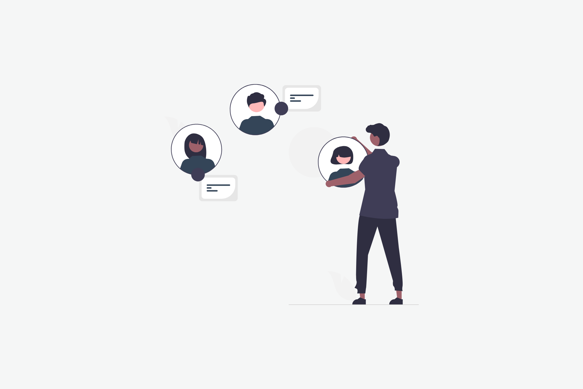 A person holder a frame of an individual with two other frames in the image. Illustrating trying to manage dispersed teams