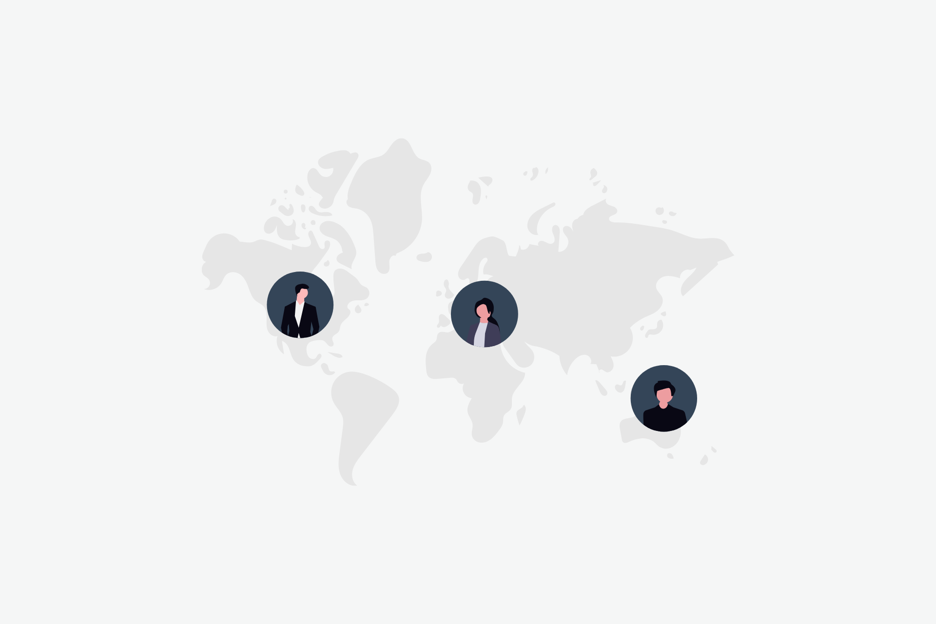 Map of the world with illustrated headshot across three continents