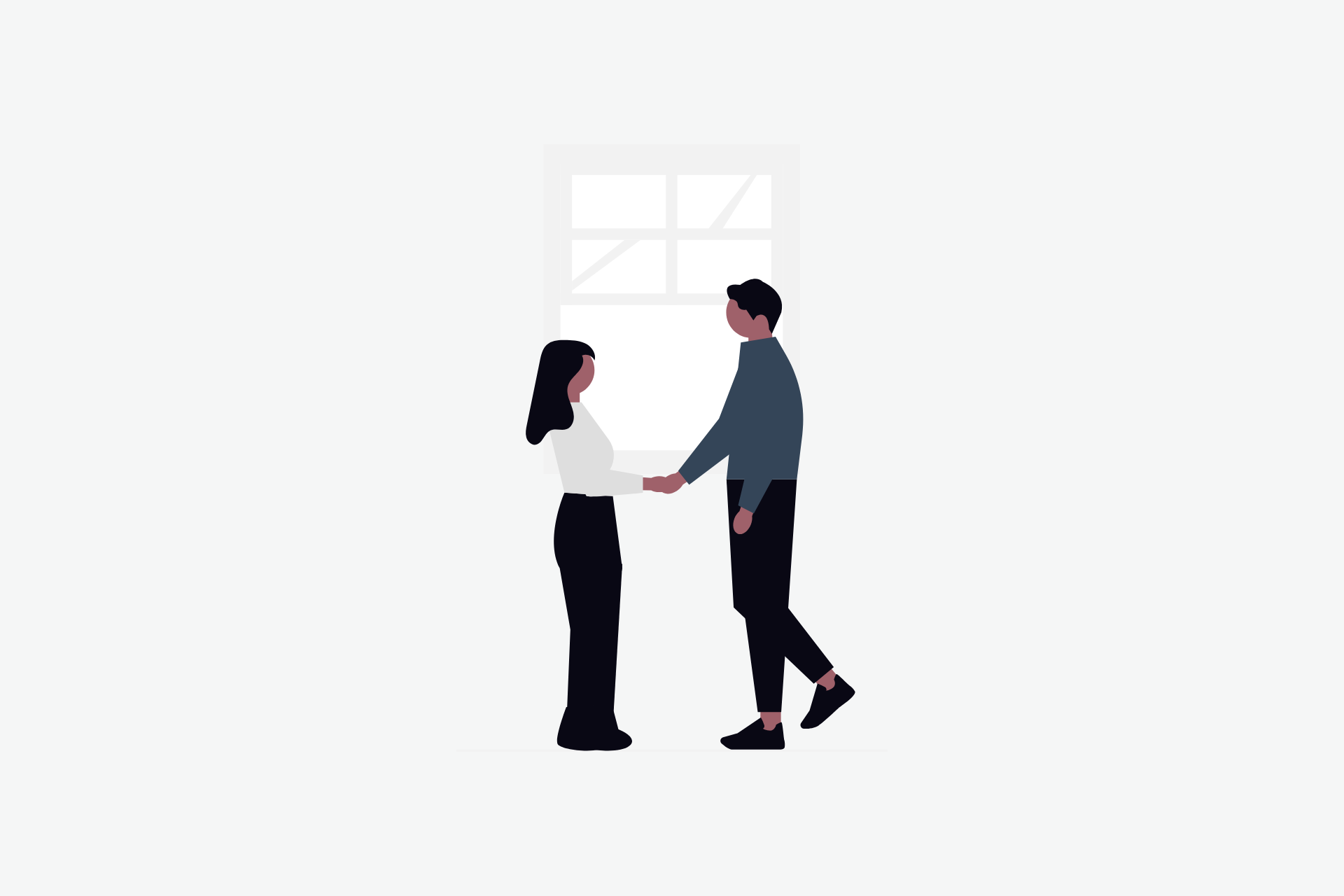 Two people shaking hands in front of a window used to illustrate a partnership